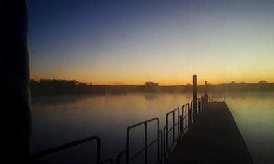 foggy morning on the dock